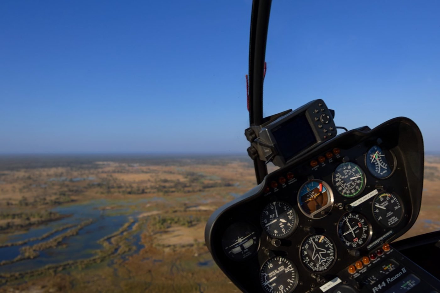 Helicopter transfer over the Okavango Delta